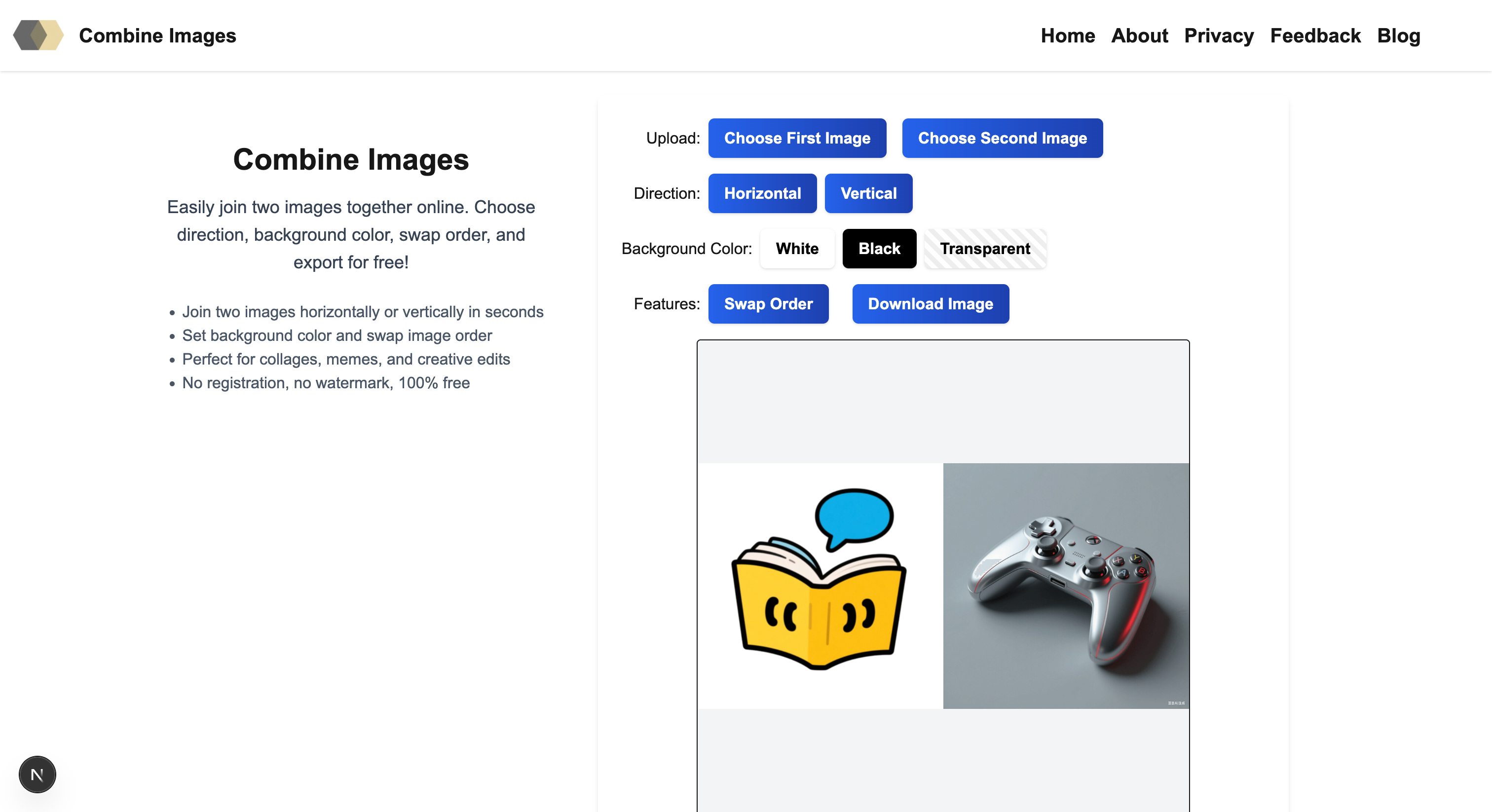 Upload images to combine