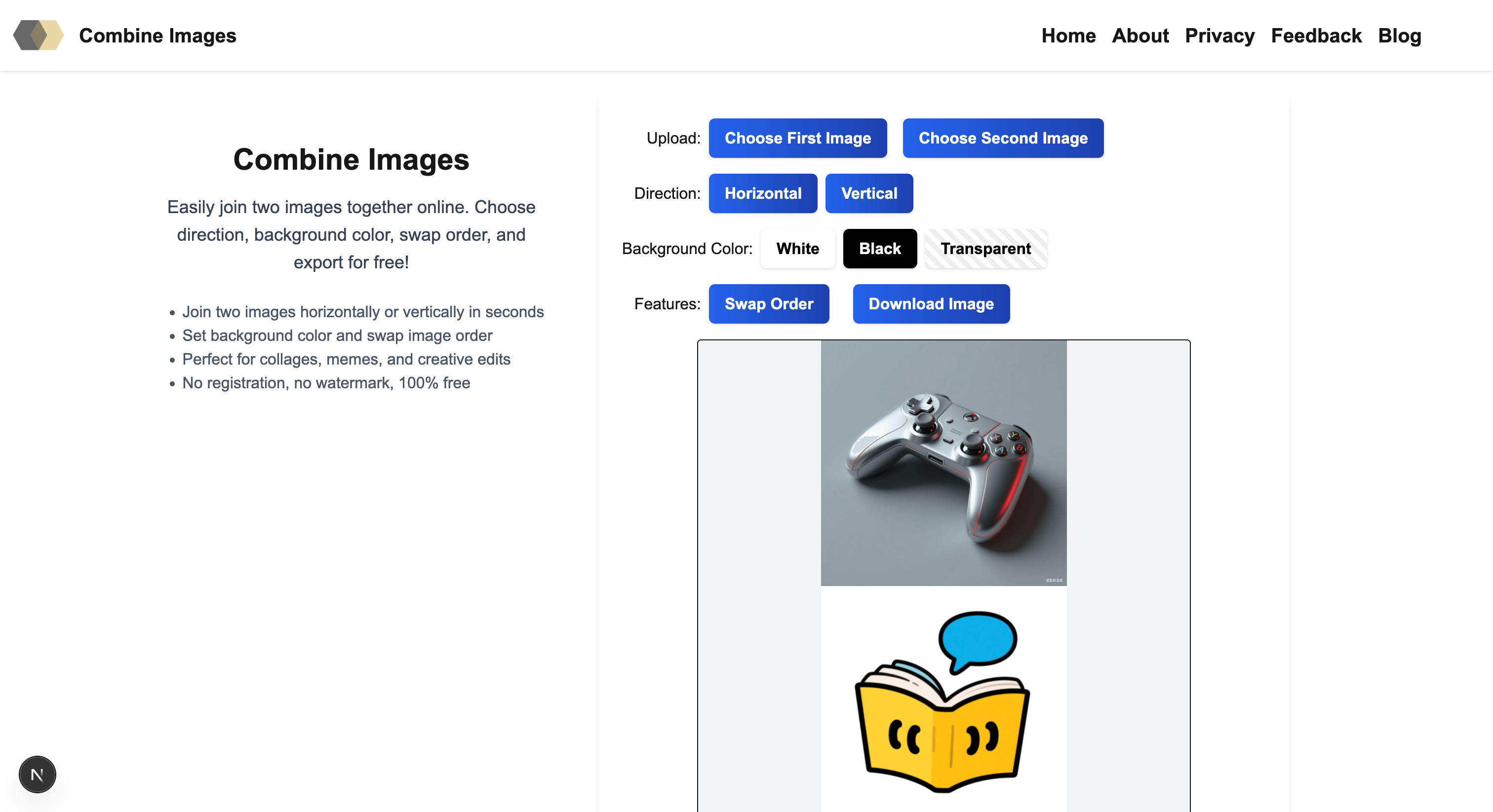 Set combining direction and parameters
